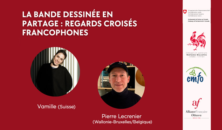 Image couleur, invitation à une table ronde avec deux auteurs de BD francophones